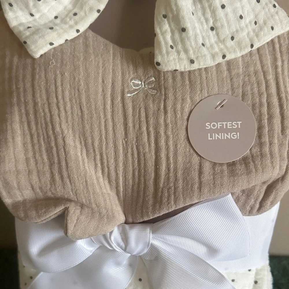 Bobini Baby Headband Bib & Blanket Ivory Beige Polk a Dot Set NEW!